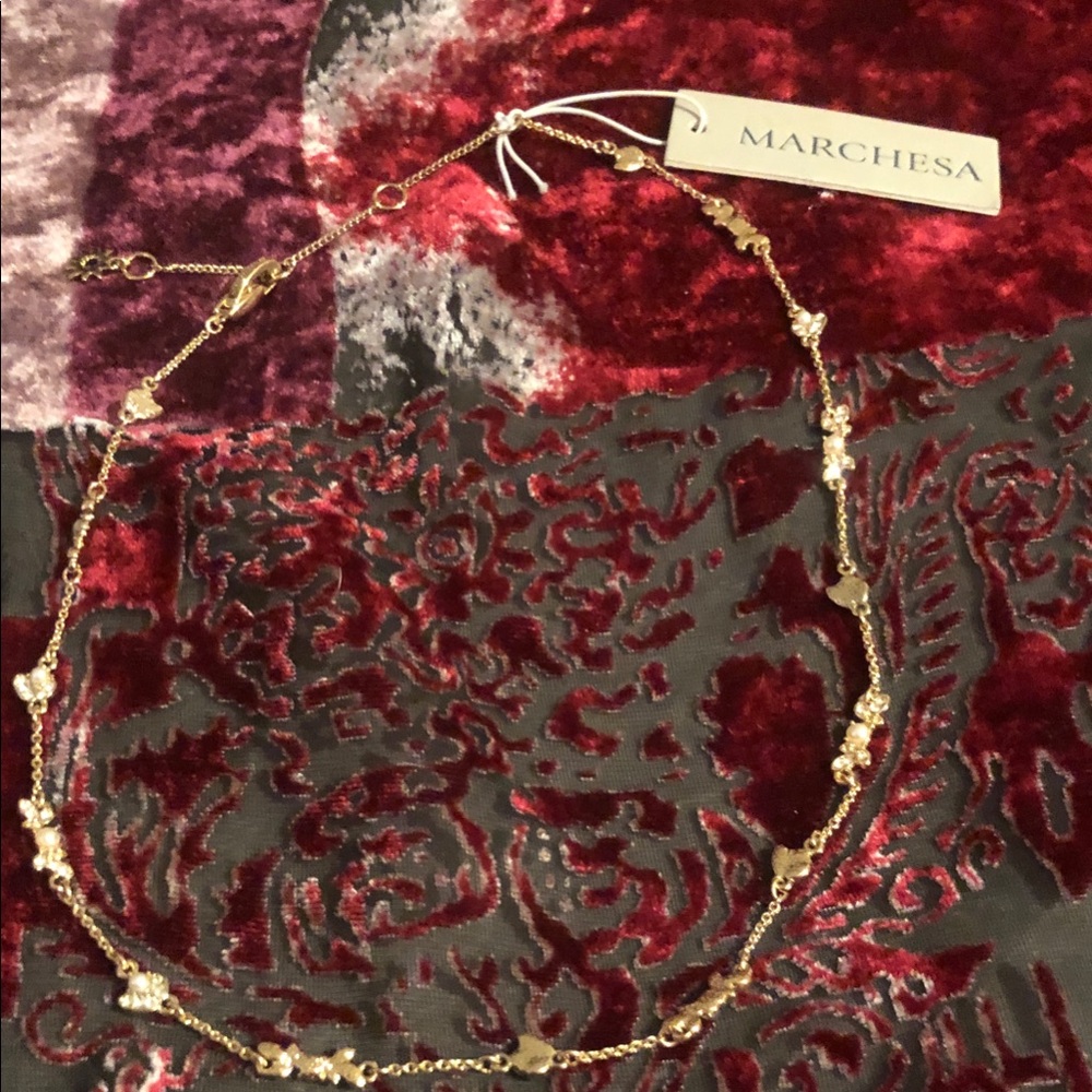 Marchesa Gold Floral Crystal Station Necklace